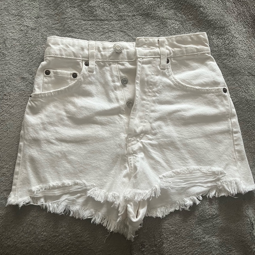 Zara White High-Rise Denim Shorts